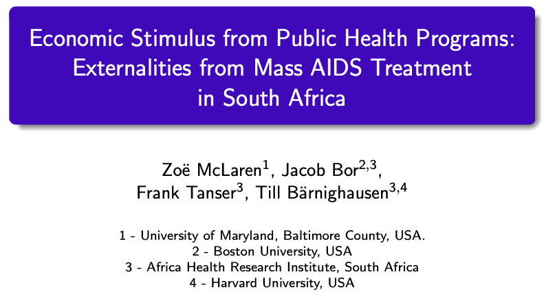 ZoeMcLaren's tweet photo. I presented my paper "Economic Stimulus from Public Health Programs" in a flash session at #LABECON2020 this morning. #econtwitter #epitwitter https://t.co/GJY9VLCn0b
