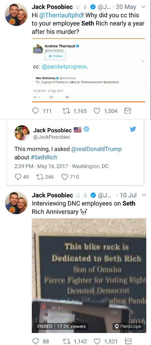 One of the many debunked conspiracy theories that Jack has pushed was the idea that Seth Rich was murdered by the Clintons for leaking DNC emails https://www.phillymag.com/news/2017/09/16/jack-posobiec-trump-fake-news/?amp=1