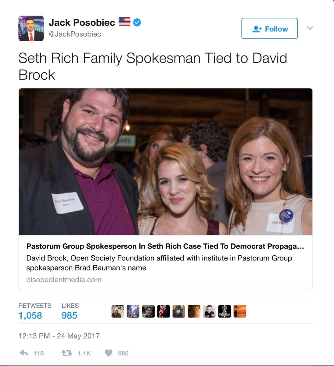 One of the many debunked conspiracy theories that Jack has pushed was the idea that Seth Rich was murdered by the Clintons for leaking DNC emails https://www.phillymag.com/news/2017/09/16/jack-posobiec-trump-fake-news/?amp=1