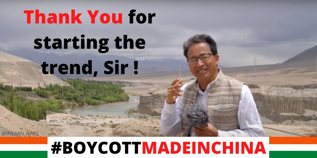 indian_apps's tweet image. A big thank you to @Wangchuk66 Sir for giving us the tagline - #SoftwareInAWeekHardwareInAYear 

🇮🇳Army will use bullets, we will use our wallets🇮🇳
 
Let us all join together to support his call to #BoycottMadeInChina

Support Local Businesses! 

#VocalForLocal #SupportIndian