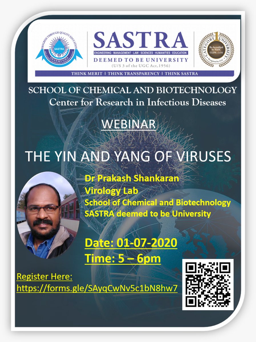 Jayapradha (@jpsastra) on Twitter photo The first talk by Dr.S.Prakash in the webinar series on Emerging and Re emerging infectious diseases organised by Centre for Research in Infectious Diseases, School of Chemical and Biotechnology,SASTRA <a href="/RajanSekar1/">Rajan Sekar</a> <a href="/swamin76/">Swami</a> <a href="/SVaidhyasubrama/">S.Vaidhyasubramaniam</a> <a href="/ponnusamiv/">Ponnusami V</a> The first talk by Dr.S.Prakash in the webinar series on Emerging and Re emerging infectious diseases organised by Centre for Research in Infectious Diseases, School of Chemical and Biotechnology,SASTRA <a href="/RajanSekar1/">Rajan Sekar</a> <a href="/swamin76/">Swami</a> <a href="/SVaidhyasubrama/">S.Vaidhyasubramaniam</a> <a href="/ponnusamiv/">Ponnusami V</a>
