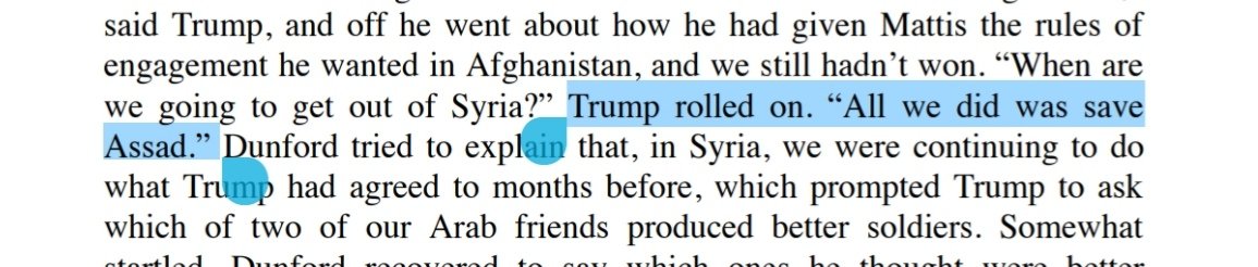  #Trump wanted out of  #Syria, as fast as he could. He felt staying in Syria was useless, as fighting  #ISIS only served the enemies:  #Russia,  #Iran and Bashar al-  #Assad's Syria.  2/