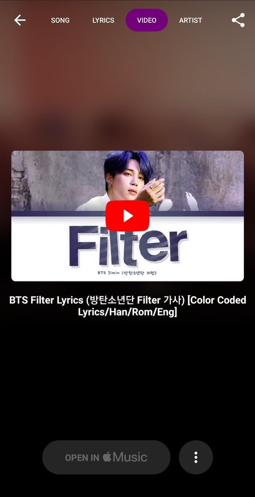 • Filter: at the beginning of the comeback when Filter did well worldwide and even topped ON in few countries, suddenly it was removed from Apple music, had no play option in shazam AND the wrong youtube video was linked.
