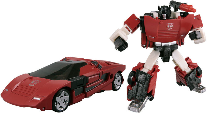 Sideswipe is another figure that borrowa heavily from his Masterpiece figure. Whay we end up with is a sleek and sexy vehicle mode that is also an amazingly accurate bot mode.