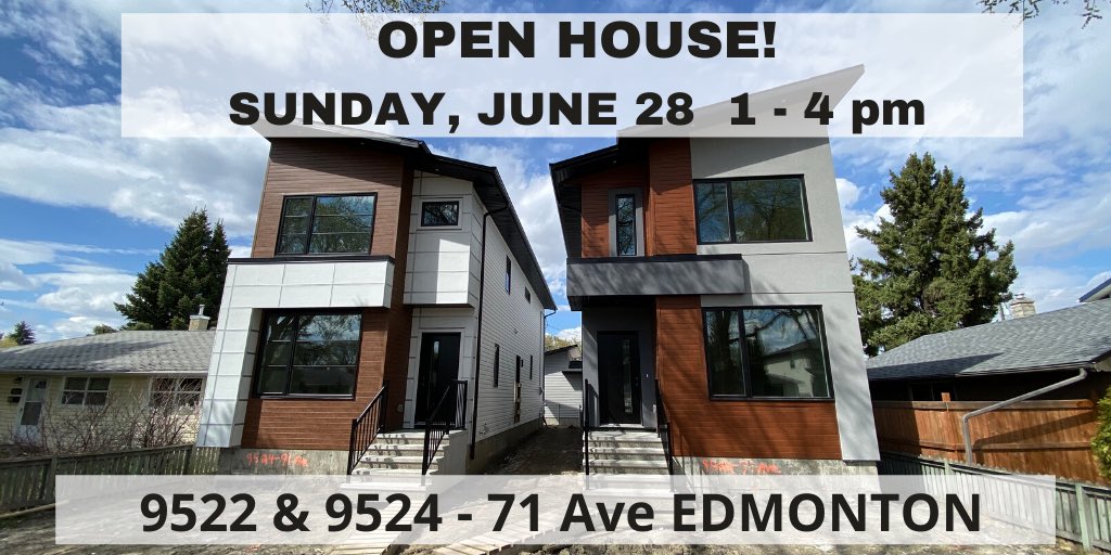ContrastHomes's tweet photo. We are having an open house at our newest properties in Hazeldean this Sunday, June 28 from 1 - 4 pm!
9522 - 71 Ave &amp; 
9524 - 71 Ave
Both have 3 bedrooms up, upstairs laundry, A/C, tons of storage and best of all - LEGAL basement suites! #yeg #yegre #yegopenhouse #hazeldean https://t.co/gXDHZkZeeK