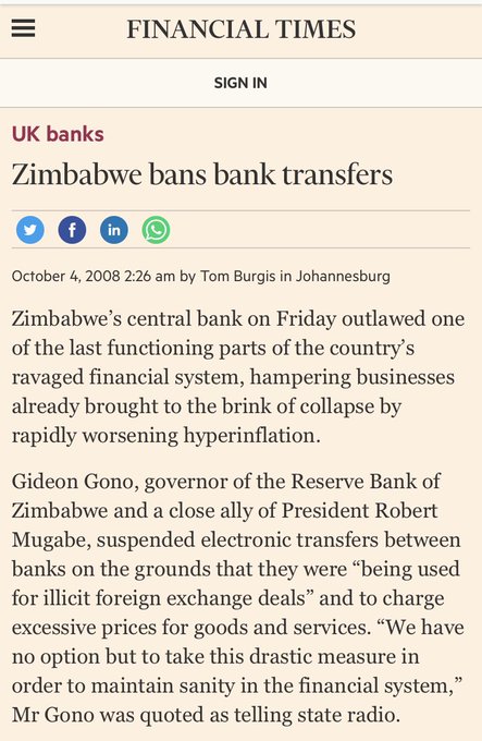 Zimbabwe bans bank transfers