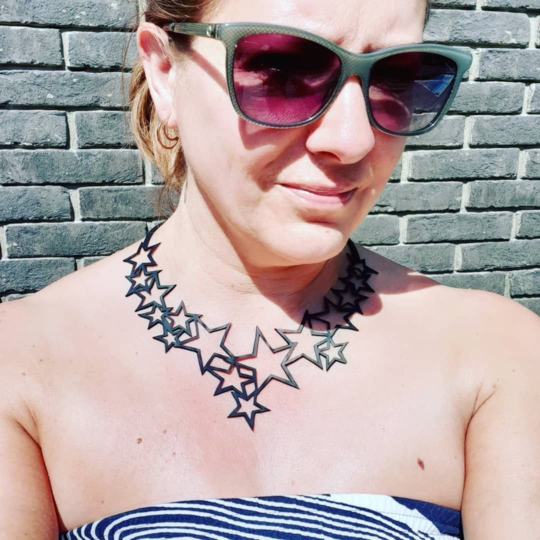 Be the superstar like @Traceysyrett! Our star necklace instantly glam up your summer look. 
.
.
.
#glamup #starnecklace #innertubenecklace #statementnecklace #econecklace #ecojewellery #coolnecklace #lightweightnecklace #sustainablefashion #ecofashion #summerfashion