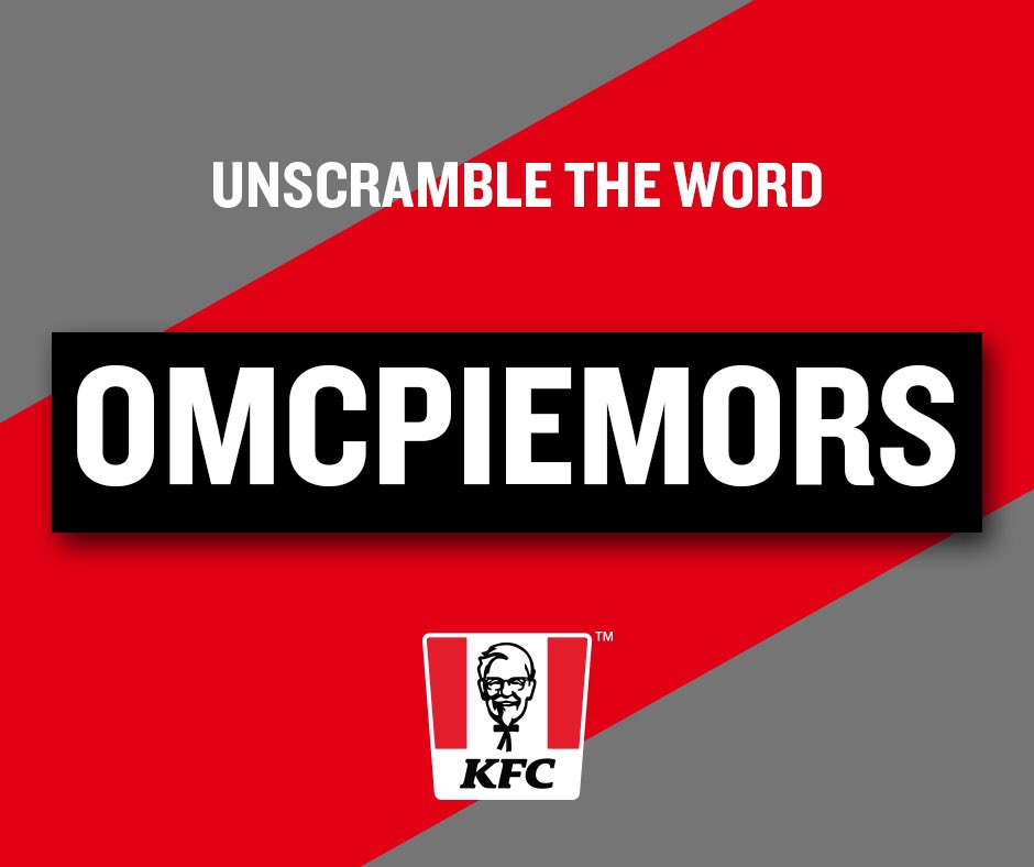 KFC_Ghana's tweet photo. Where are the geniuses in our midst? π€
Unscramble the word below. #KFCUTW https://t.co/BXzvtSTSWe