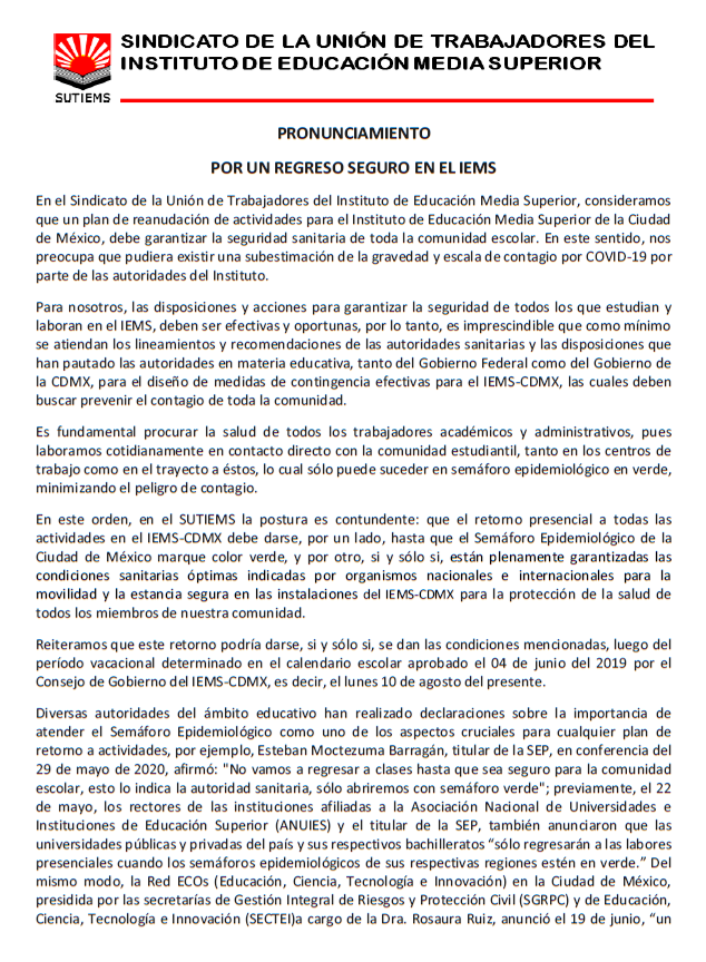 SDeFirenze's tweet photo. Ni naranja, ni amarillo @SutiemsOrg se pronuncia por un regreso A TODAS LAS ACTIVIDADES PRESENCIALES EN @IEMS_CDMX para TRABAJADORES Y ESTUDIANTES sólo con Semáforo VERDE y garantía de seguridad sanitaria durante movilidad y en centros de trabajo @SECTEI_CDMX @GobCDMX @IEMS_CDMX https://t.co/3f9V7flCQO