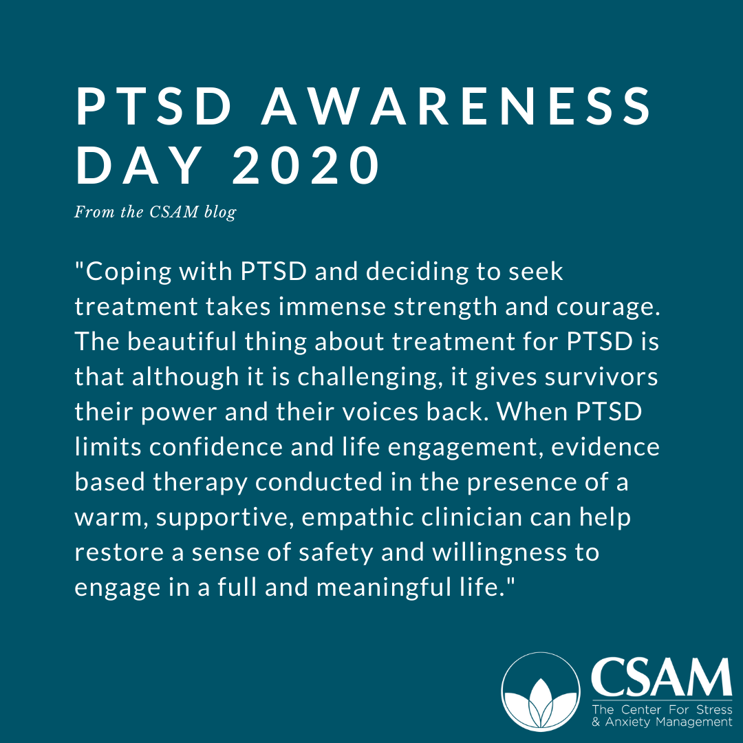 (1/3) Today is #NationalPTSDAwarenessDay. There are a lot of misconceptions about #PTSD, from who it affects to how it develops to its overall prognosis. On the CSAM blog we are discussing what PTSD is, how it can develop, who it can affect, and evidence based treatments.