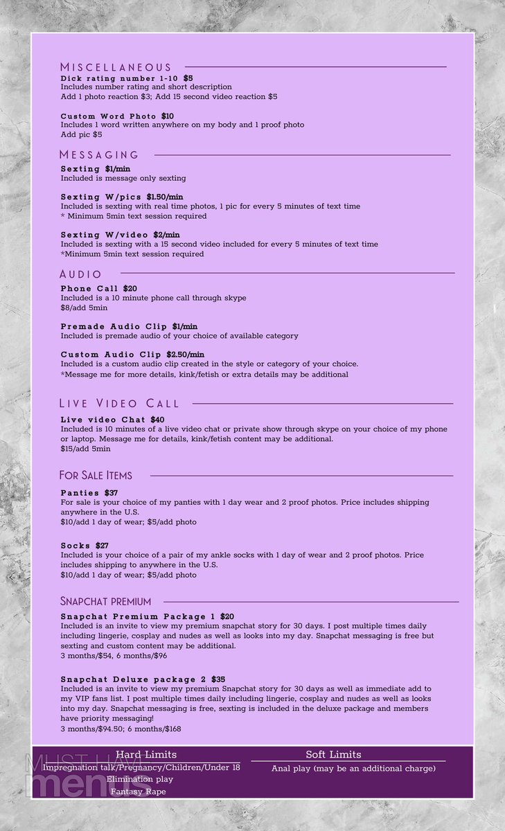 Only fans menu example