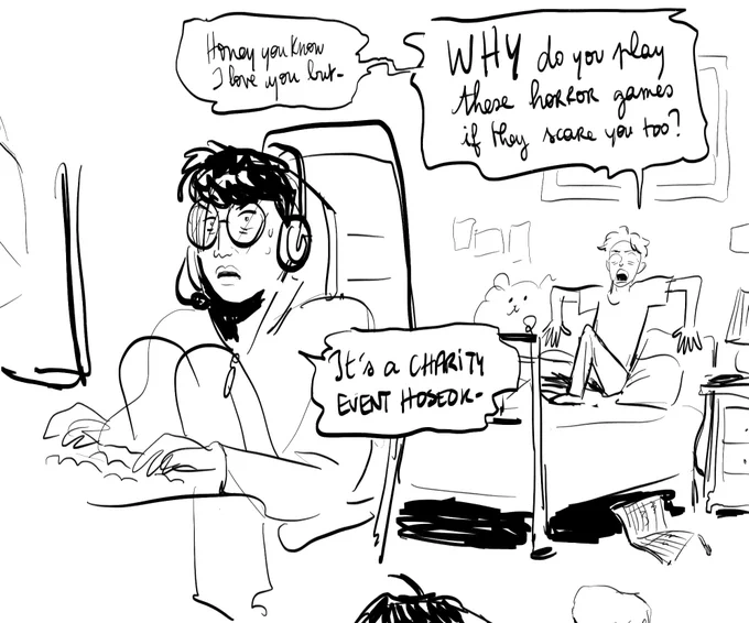 Also time to release this sketch I sent Eme when I was still brainstorming ✨

(Watch me ending up making a proper illustration instead of a comic haaaaaa) 