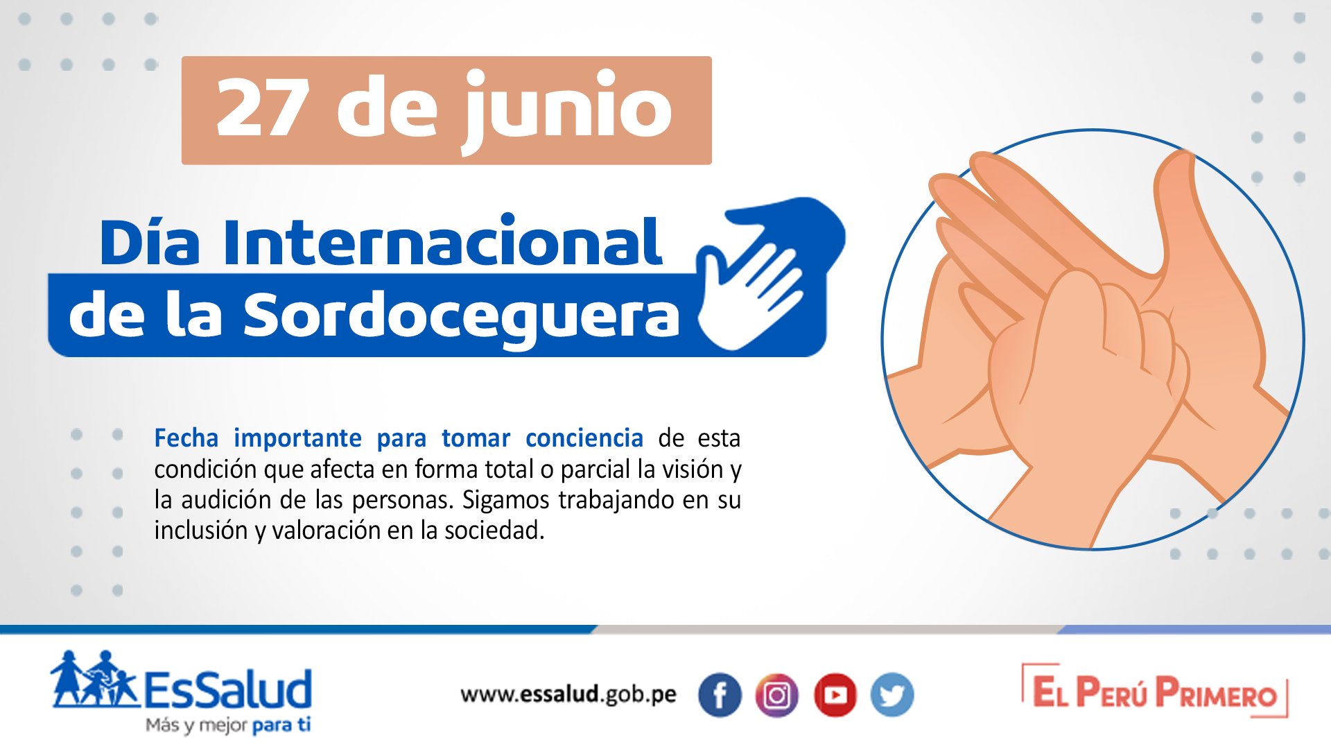 EsSalud Perú on Twitter: "🗓️ Hoy, de junio, conmemoramos el Internacional de la Sordoceguera compartiendo el significado de esta condición producida por la ausencia total o parcial de visión y