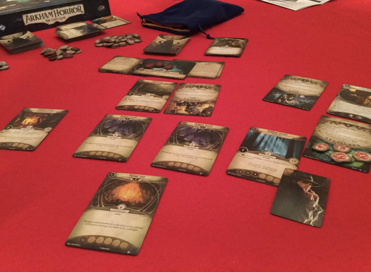 dkopff's tweet photo. Good time playing Arkham Horror - the card game, and The Search for Planet X. Getting a better handle on both. #boardgames #tabletopgames #bgg #tabletopgaming #Arkhamhorror #SearchforPlanetx #renegadegamestudios #fantasyflightgames https://t.co/OtXJZuxSci