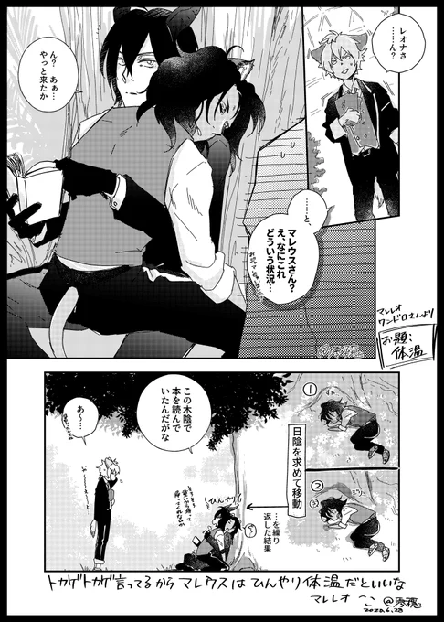 【マレレオ】
マレレオワンドロのお題:「体温」を描いてみたんだけどだいぶ遅刻なのでタグなし🙏🤦 