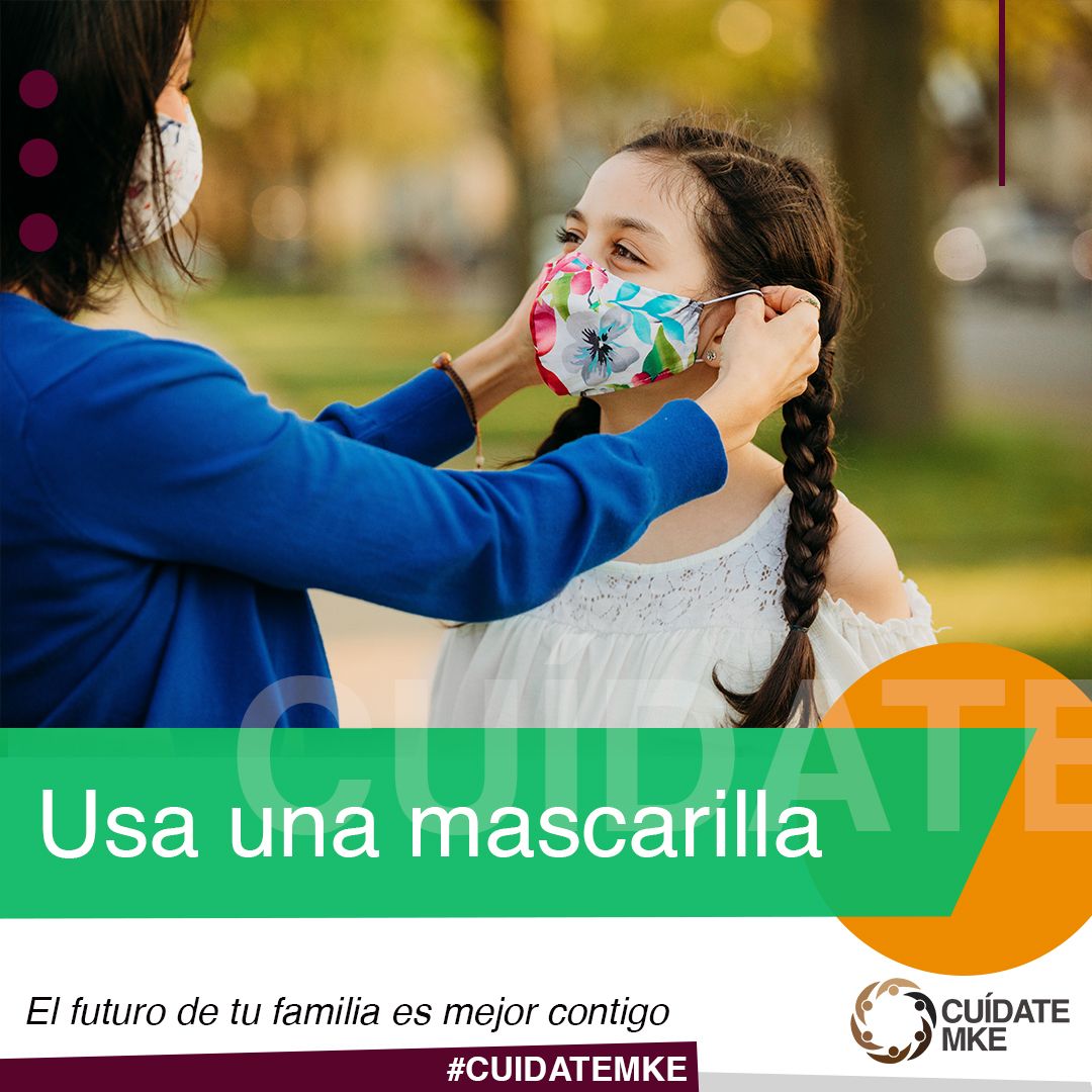 UCCMKE's tweet photo. ¡El futuro de tu familia es mejor contigo! Usa una mascarilla cuando estes en publico y practica el distanciamiento social. 😷

#CuidateMKE https://t.co/pHzG23GcJD