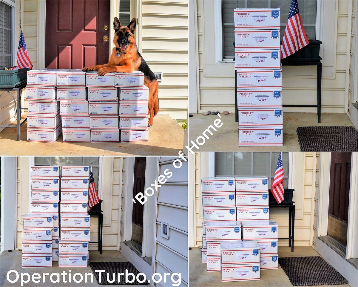 OperationTurbo's tweet image. Off they go!  

An additional 71 'Boxes of Home' are on their way this week to four branches of the military Marines, Air Force, Army, and Navy. 

God Bless the United States of America and those who serve! ❤️🇺🇸💙 

Visit OperationTurbo.org to make a #donation.