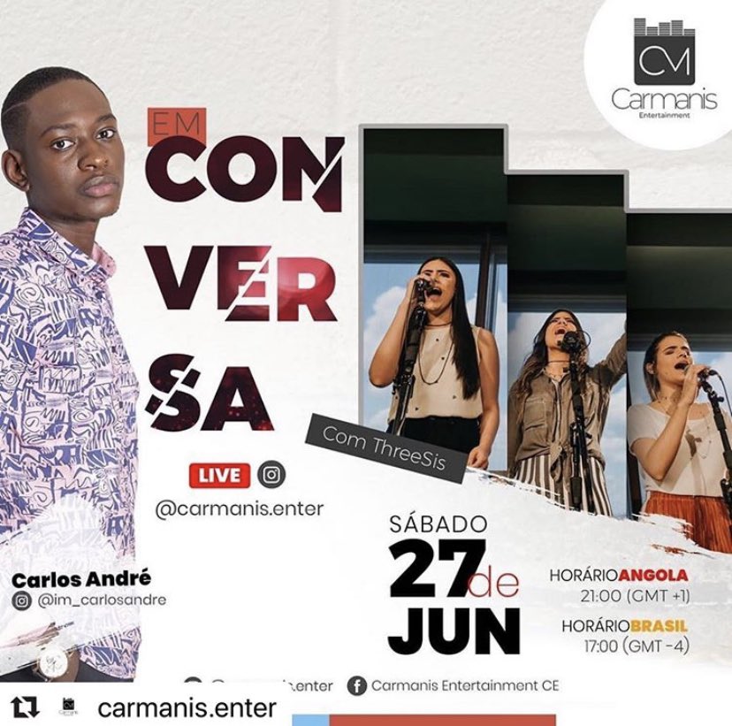 3sisoficial's tweet photo. Live hoje com o irmão angolano 🇦🇴 Carlos André- 17:00 no Instagram @3sisoficial https://t.co/smV228l7og
