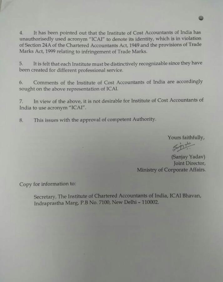 jhmaned's tweet photo. #wewanticmai
Right time to Name Change ICAI to ICMAI

Reply to MCA by
@presidenticmai 
@ICAICMA 

Sub : Use of acronym ICAI by The Institute of Cost Accountants of India.

Ref : MCA Letter No. 01/3/2019-PI dated 17th June 2020 https://t.co/e0i0E5TRyH