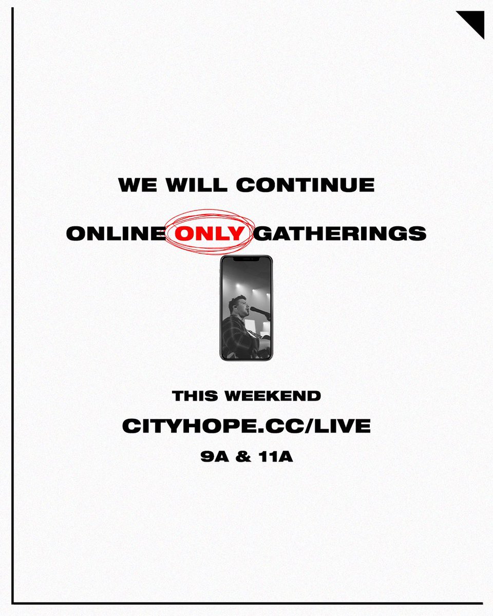 ‼️SERVICE UPDATE‼️ // Due to the rising reports of COVID-19, we are postponing in person gatherings. 
-
For more information please visit cityhope.cc/updates
-
We look forward to worshipping with you Online this weekend at 9a or 11a.
-
#CityHopeChurch #CityHopeAtHome
