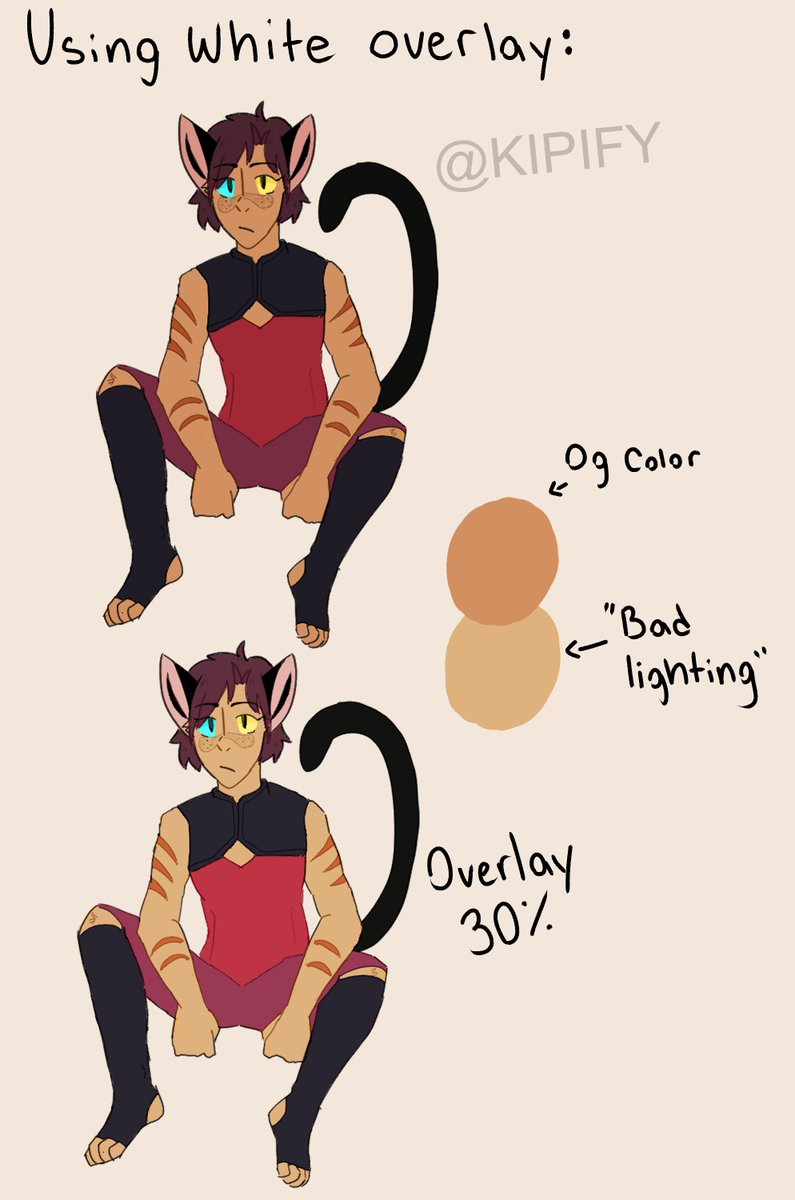 The diffrence white makes on a character is huge, It changes the entire skin tone, (Im using the opacity setting of what ive seen 'bad lighting' look on other characters) It takes a completely POC and makes them white/very light skin compared to their normal tones.