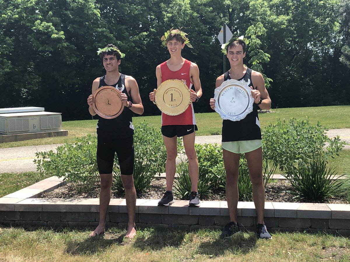 MarathonMustang's tweet photo. Congrats to the top 3 Aidan, Matt, and Nate. Also congrats to everyone who participated, it was a really hot day and everyone should be proud of themselves. 
Final times
Aidan: 3:02:20
Matt: 3:23:46
Nate: 3:41:41
Paul: 3:45:40
Royce: 3:54:45
CJ: 3:58:38 https://t.co/fIxfwjh2yV