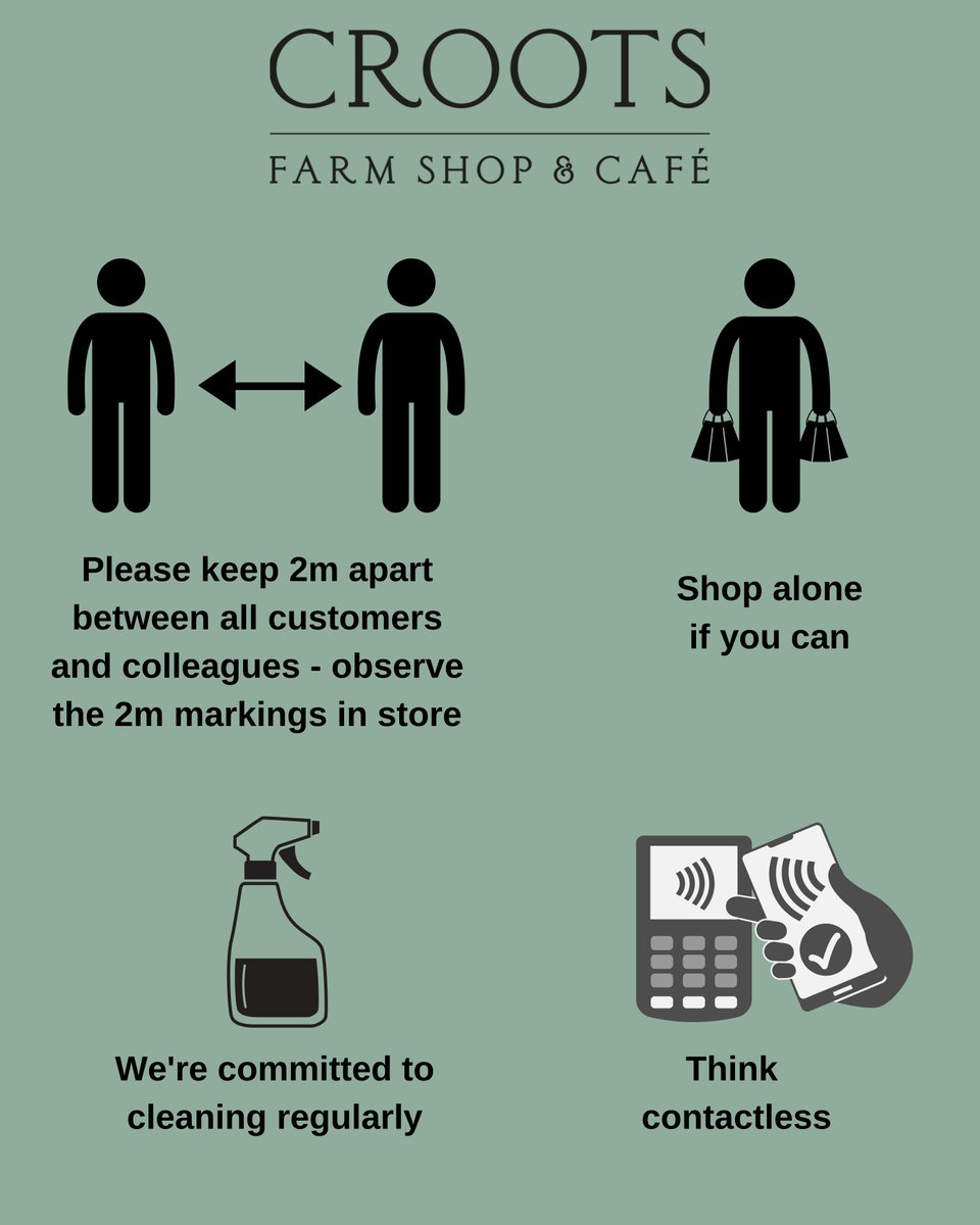 crootsfarm_shop's tweet photo. We're introducing new measures when we are able to open the Farm Shop, to keep our customers and colleagues as safe as possible!
We look forward to welcoming you back to the shop very soon!
#covidupdate #openingsoon #openforbrowsing #SocialDistancinguk https://t.co/11Wu0HlDsr