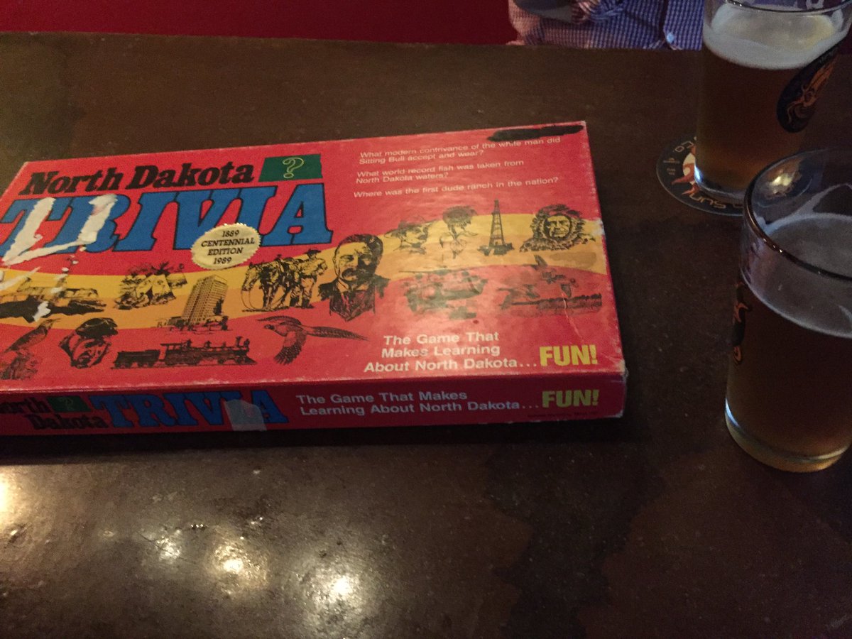 After trekking across a slice of North Dakota enlivened only by a giant buffalo, we stayed the night in rainy Bismarck, where more beer and pizza was accompanied by the worlds finest trivia game, “North Dakota Trivia”. It made learning fun.