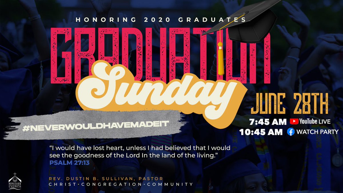HeritageReston's tweet photo. Join us this Sunday for sermons by 4 of our 2020 graduates: Kristen, Kaitlyn, Jaya, and Daniel led by Min. V. Trice, Youth Minister celebrating our graduates' accomplishments for their hard work! #heritagereston #pastordbs #HeritageIMPACT #HeritageScholars #nevercouldhavemadeit https://t.co/Ij5yInqs07