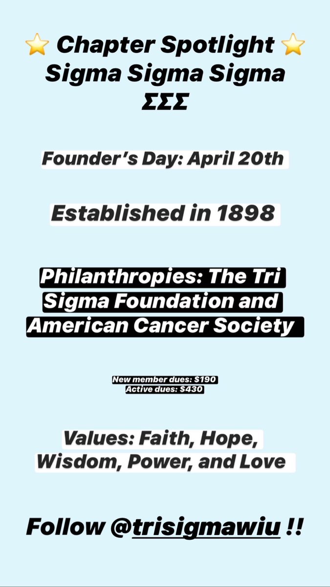 ⭐️ Chapter Spotlights ⭐️ <a href="/ChiOmegaWIU/">Chi Omega WIU</a> <a href="/ASAatWIU/">Alpha Sigma Alpha 🐞</a> <a href="/TriSigmaWIU/">Sigma Sigma Sigma</a>