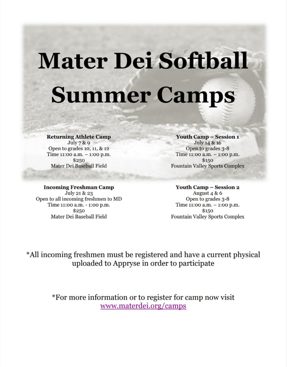 mdhs_softball's tweet photo. Summer softball camps have been approved and registration is officially open! Space is limited this year so make sure to reserve your spot now by clicking the link below! https://t.co/u5ds11ISYd https://t.co/lPvVxV9DhL