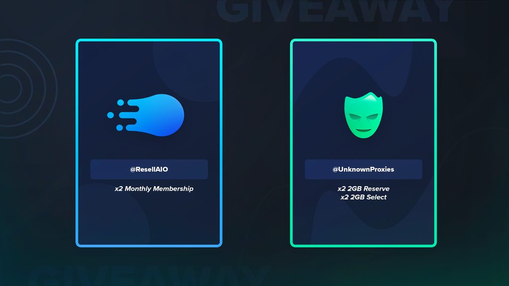 Giveaway Time🥳
Rules: Follow <a href="/UnknownProxies/">Unknown Proxies</a> &amp; <a href="/ResellAIO/">Resellaio</a> 
RT♻️ + Tag one friend 🙋‍♂️

x2 - 2GB Reserve Plan
x2 - 2GB Select Plan
x2 - <a href="/ResellAIO/">Resellaio</a> Monthly Membership

Good Luck! 🤞