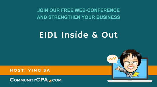 communitycpa's tweet photo. How do I apply for EIDL? How should I use the fund? What if I could not afford the paying it back? Can I use this fund to refinance my debt? Find these answers today at 3PM CST. 

Join: https://t.co/arZUhF7maB https://t.co/dTKcIDhDmI