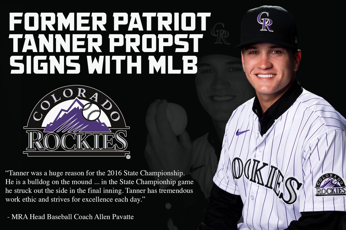 MRAAthletics's tweet photo. MRA BASEBALL ⚾️ ALUM @27tpropst  signs with the @Rockies 

Propst helped guide the Patriots to the 2016 State Championship 🏆 
The lefty pitcher played for Louisiana Tech before transferring to @DeltaStateBSB this season. 

Congratulations Tanner! 
We are proud of you!

#MRAtoMLB https://t.co/FBKOOCq0OR