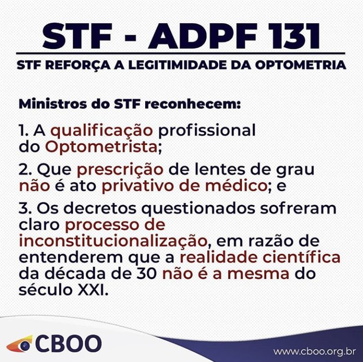 MrcioRo84564252's tweet photo. STF reconhece a importância da regulamentação da Optometria no Brasil!!!!
#unidospelaoptometria 
@STF_oficial 
@CNJ_oficial 
@TVJustica 
@aroldomartins 
@CBOOConselho 
@MPF_PGR https://t.co/YlGhl954sj