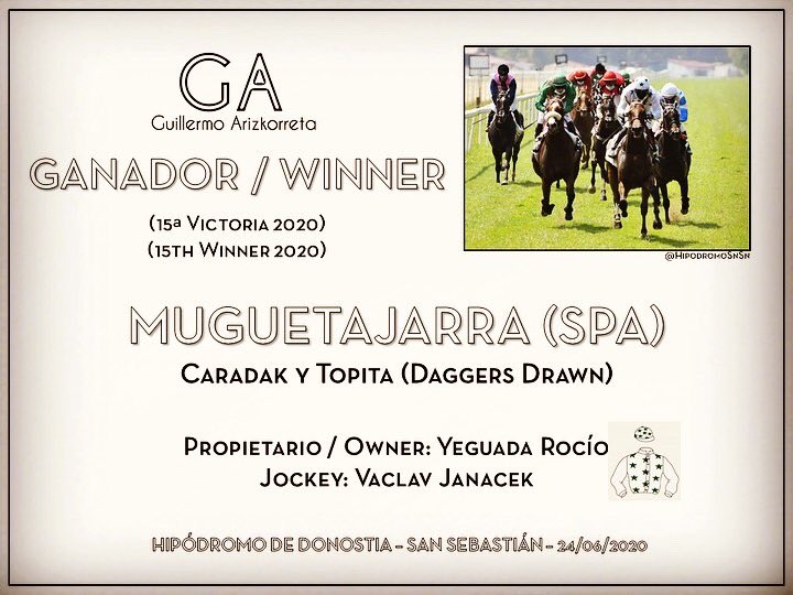 🍀 🍀 El miércoles tuvimos la fortuna de doblar victoria en el <a href="/HipodromoSnSn/">Hipódromo de San Sebastián - Donostiako Hipodromoa</a>, con Briscola, (@arguinzonesefrain) y Muguetajarra (@vaclav_janacek). Enhorabuena a la cuadra Tolosana y a la Yeguada Rocío‼️ (Y a todo el equipo y a los ganadores del día). 👏🏻 Seguimos‼️🏇