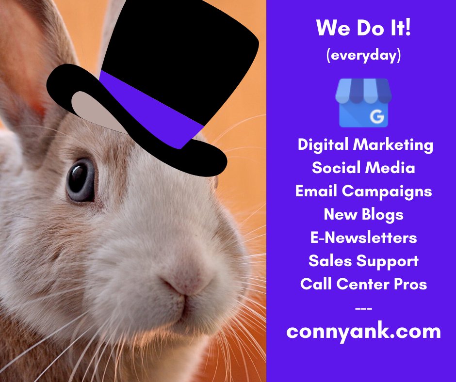 Top #10 Small Business Social Media Strategies That Don't Cost Money. #1 - Go Like a Rabbit! - Did you know that if you set up your GMB correctly the sales leads pour in? Contact us for Help - connyank.com 
.
.
.
#newbusiness #sales #smallbusiness #IT #Google #Ads