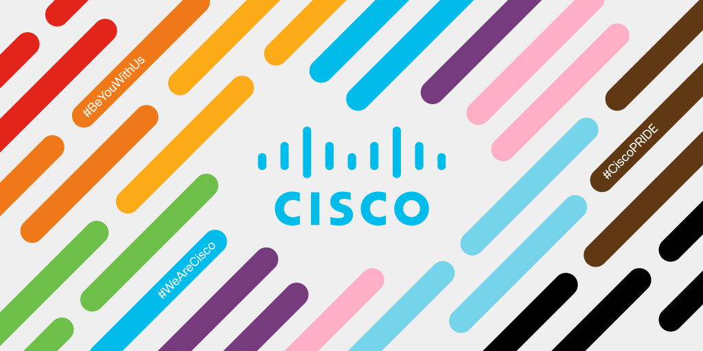 Cisco's tweet image. Everyone deserves to be who they are and live authentically with #PRIDE. This month and every month, Cisco celebrates the diversity of the LGBTQ+ community and the fight towards inclusion. #WeAreCisco #CiscoPride #GlobalPride2020
