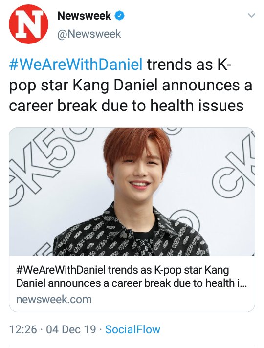 The next morning, his company revealed Daniel was diagnosed in early 2019 with depression and panic disorder and that he would take a hiatus until further notice. A hashtag in support of Daniel trended worldwide https://www.newsweek.com/k-pop-kang-daniel-break-mental-health-depression-anxiety-panic-disorder-1475453