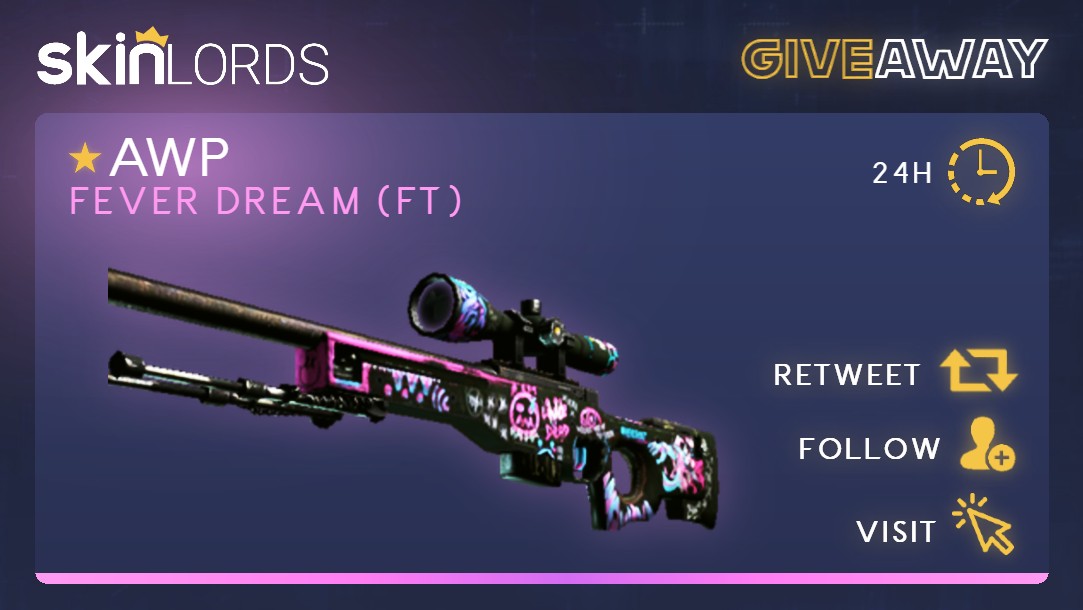 SkinLords's tweet image. 🔥AWP | Fever Dream!🎁24H GIVEAWAY!!

To enter:
🔻Visit: SkinLords.com
🔻Retweet
🔻Follow us

⏰Winner picked in 24 hours! Join quick!! #CSGOGiveaway