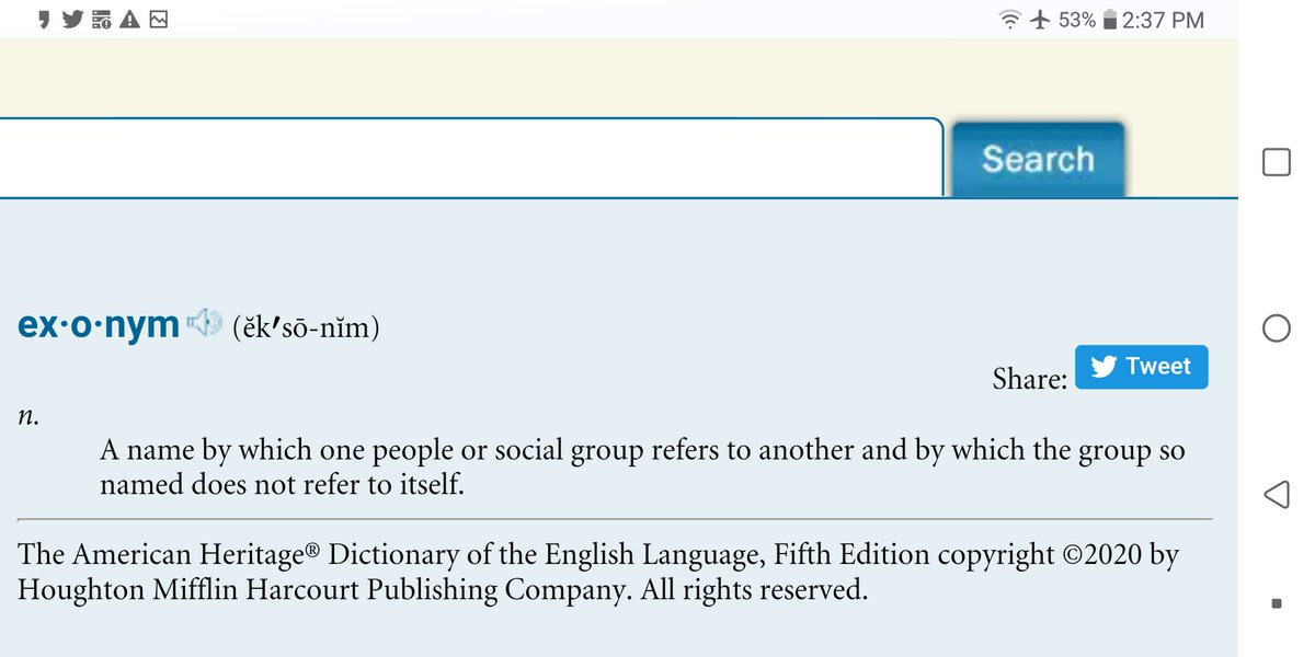 Producer_Agent's tweet photo. American Heritage Dictionary Entry: Exonym https://t.co/1sF2TNGM7Z
.*.
.
.
* always willing to learn and study https://t.co/21TvCYzRNt