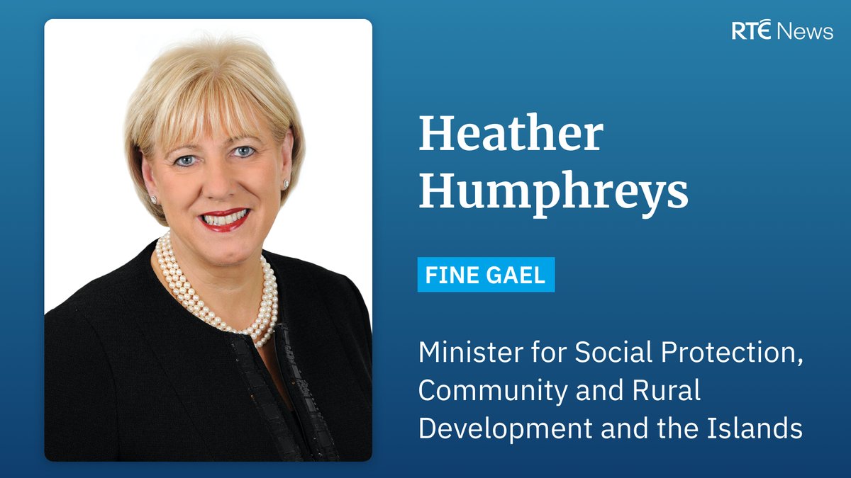 Heather Humphreys, Fine Gael, is appointed Minister for Social Protection, Community and Rural Development and the Islands