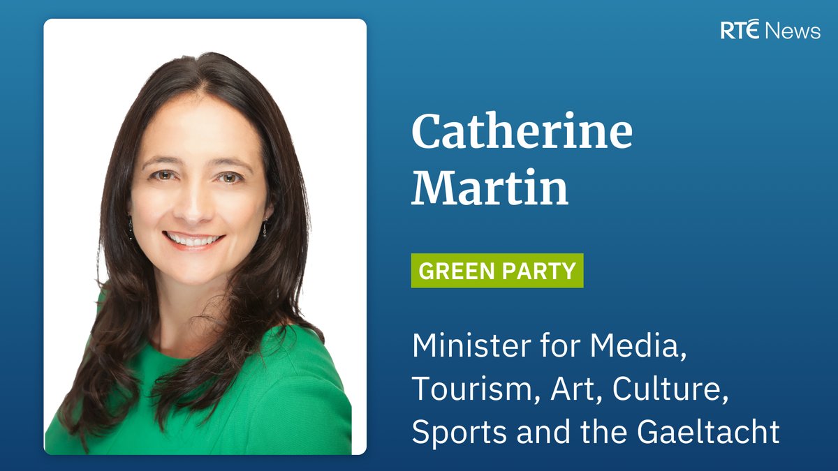 Green Party Deputy Leader Catherine Martin is Minister for Media, Tourism, Art, Culture, Sports and the Gaeltacht