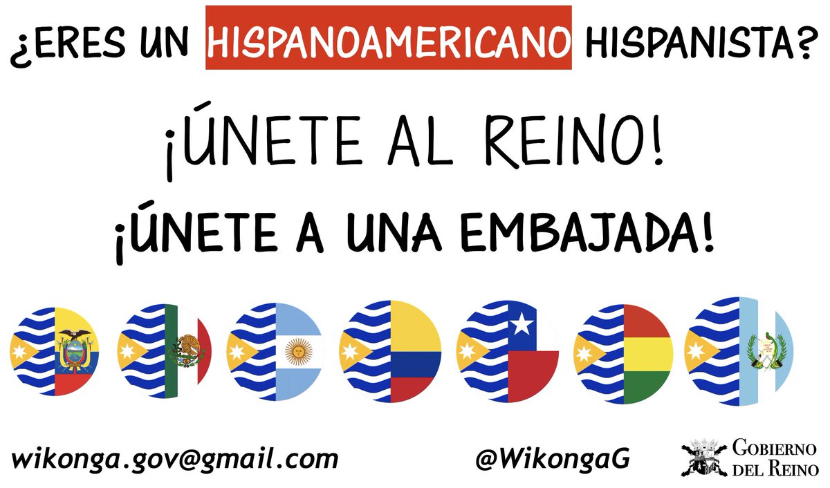 ¿Eres un hispanoamericano hispanista?

¡Únete a Wikonga! Un Reino defensor de la Hispanidad. 

¡Únete a una embajada hispánica!

#Wikonga #Hispanidad #España
