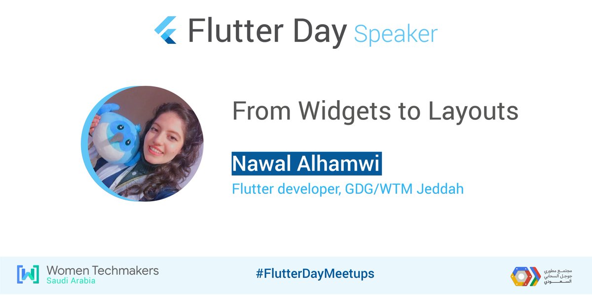 WTMSaudi's tweet image. 🔔 #FlutterDayMeetups Day 6!

✨ Struggling with putting your widgets in the right place? you need to learn more about Layout! with @__nawalhmw 

✨ Flutter is cross-platform! let&apos;s see what Heba has got to tell us about this.

🔗 youtu.be/8qULlKc3Wvo