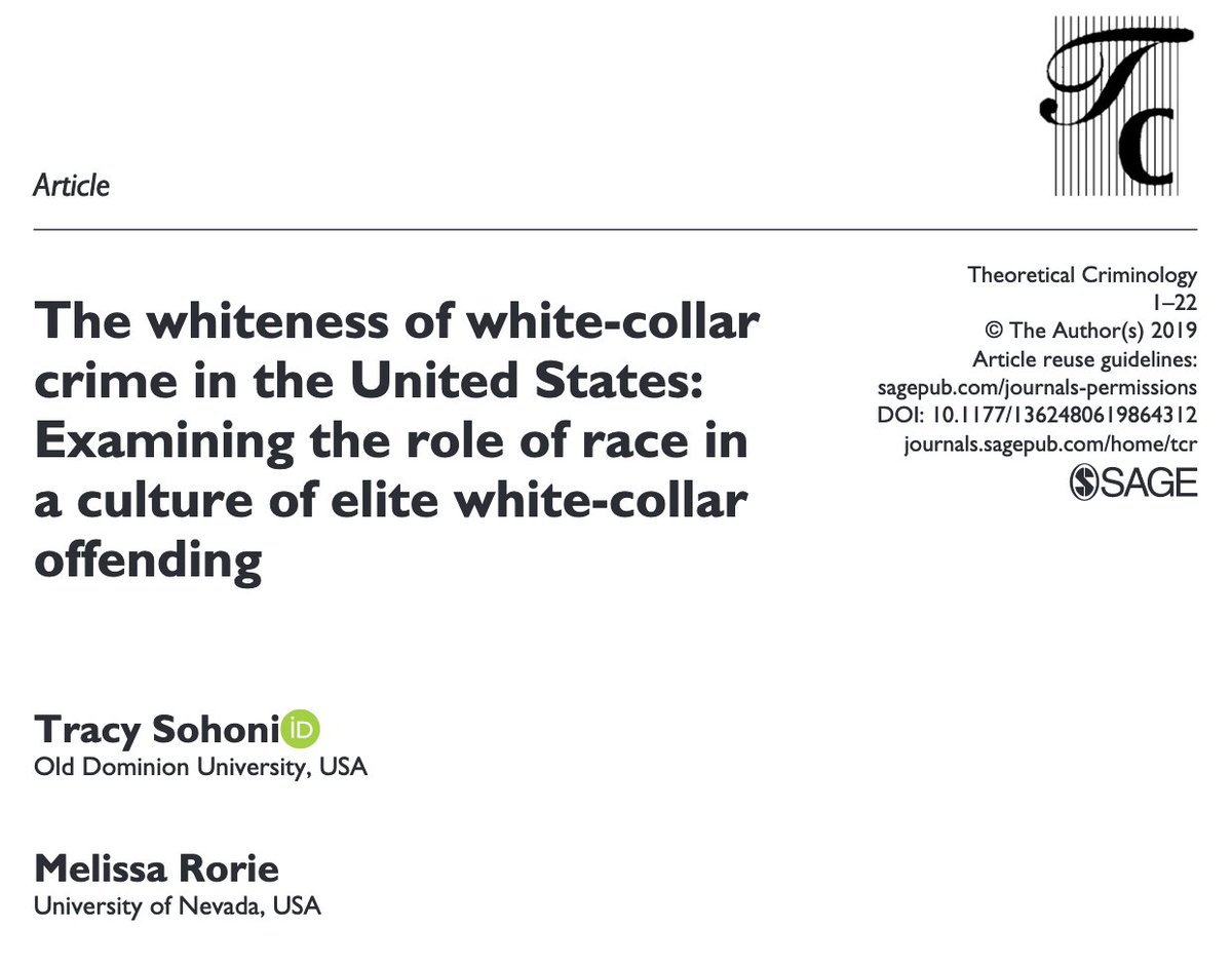 359/ "Whites have long been overrepresented in ... white-collar crime such as corporate crime, investment fraud, and securities fraud." & "We have... a view of race as having a single impact on crime based on disadvantage, without examining... crime... [based on] advantage."