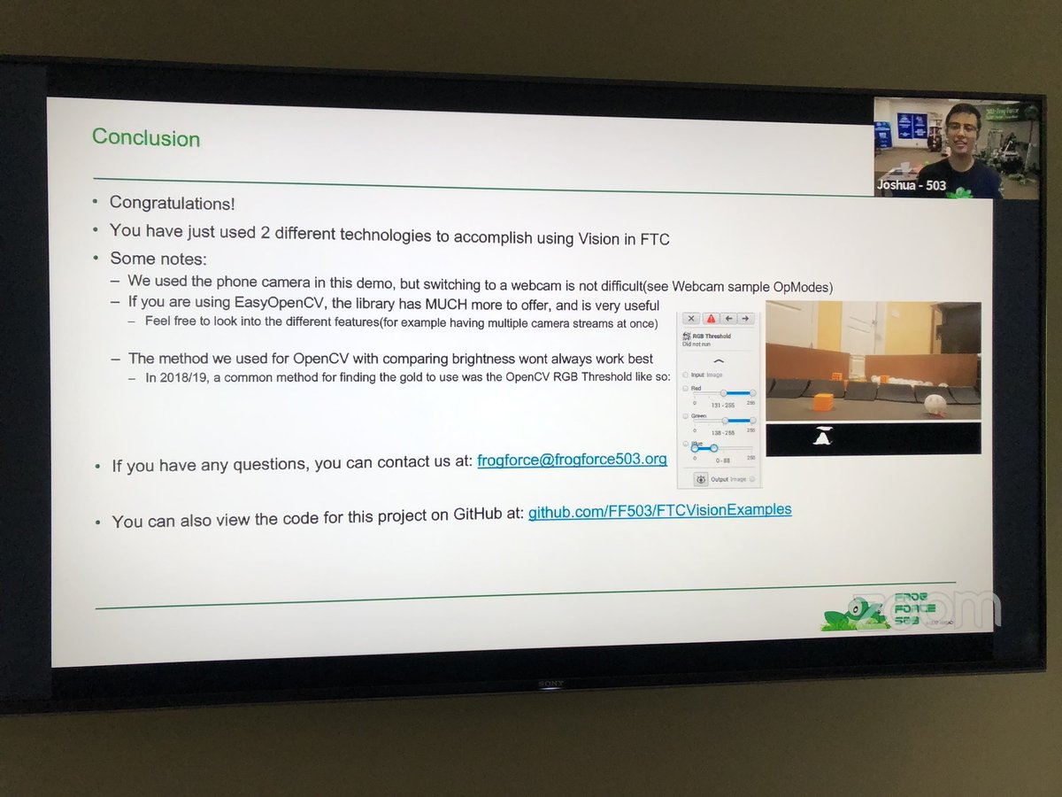 FrogForce's tweet photo. Congrats and thanks to our #24hoursofSTEM presenters today! Joshua Huang and Sanjith Udupa presented on using vision in FTC programming, while Zack Moore presented on additive manufacturing. Great job guys!! https://t.co/ImTjRpBBqF