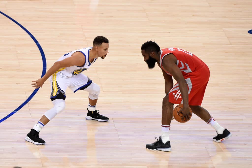 2018 Western Conference FinalsSteph: 25.0 | 6.6 | 5.7 on 46.9/36.0/85.7Harden:28.7 | 5.6 | 6.9 on 41.5/24.4/88.5• Harden w 41/4/7 in Game 1 • Curry w 35 w 5 3s in Game 3 • CP3 misses games 6 & 7Game 7:Harden - 32/6/6 Curry - 27/9/10 Warriors take series in 7