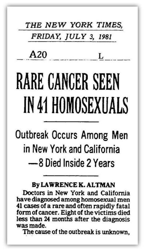 4/In the conservative 1980s, AIDS was dismissed as the "gay plague” or the “gay cancer.”The US government initially did nothing and was excruciatingly slow to react.With a near 100% mortality rate, men were dying horrible deaths and essentially abandoned by our government.