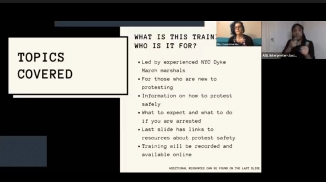 From NOW until 7pmEST it's Protest 101 brought to you by <a href="/NYCDykeMarch/">NYC DYKE MARCH</a>! This conversation is ASL interpreted. Watch it here: twitch.tv/globaldykes 
#DykeDay2020 #BlackLivesMatter #PrideIsAProtest